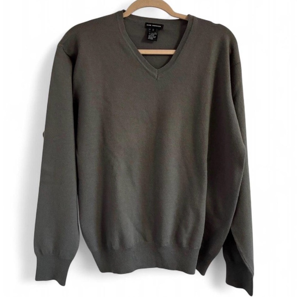 Club Monaco Charcoal Dark Grey V-Neck Wool Sweater Large